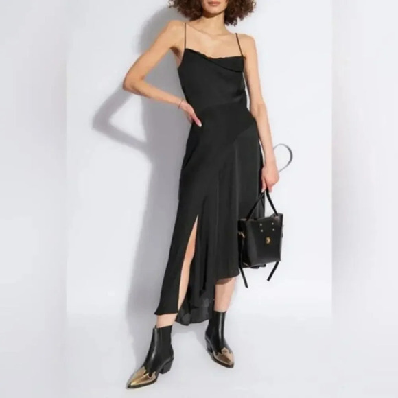 AllSaints Una Black Midi Dress Size 4 B1965 - Picture 1 of 6